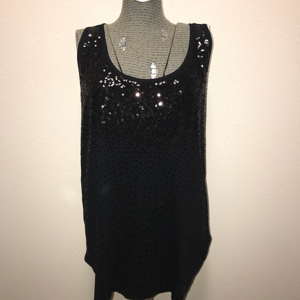 Lane Bryant Black Sequined Ribbed Tank Top 26/28
